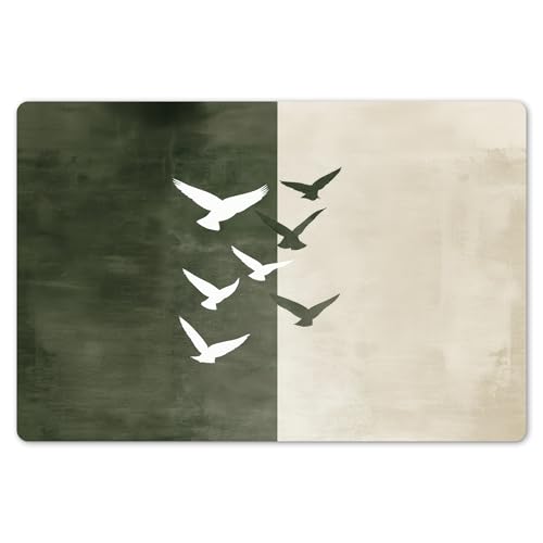 KitchenYeah© Set de 6 Manteles Individuales PVC 45x30 cm Salvamanteles Plástico Tapete para Mesa Comedor Moderno y Lavable Placemat Japandi - Pájaro - Verde