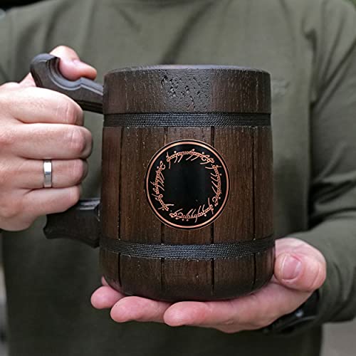 One Ring Mug. Lord Rings Gift. Hobbit Mug Tankard. Wood Beer Steins. Beer Tankard Christmas Presents For Dad / Birthday Gift For Husband #47 / 0.6L / 22 Ounces #TOP3