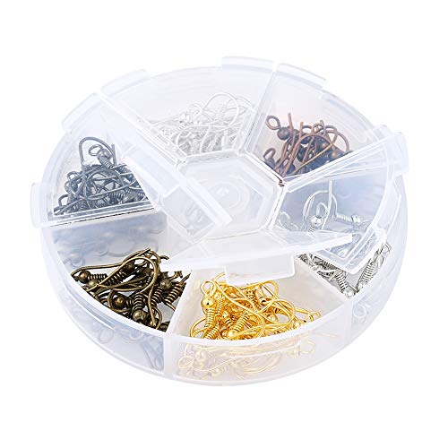 Pandahall 1Box/120Pcs 6 Colors Iron Earring Hooks French Ear Wire With Ball Coil For Dangle Earrings Mixed Color #TOP2