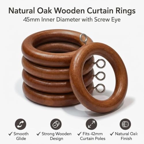 Anillos para barra de cortina en madera de roble premium con ojal de rosca duradero 4