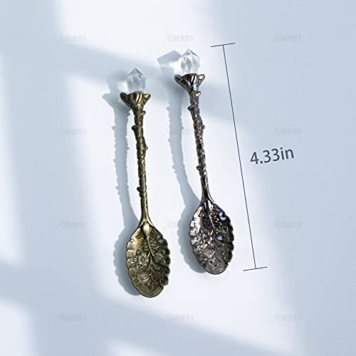 Auear, Retro Crystal Antique Alloy Spoon Coffee Tea Spoon Dessert Mini Ice Cream Decorative Spoons Set For Home Office (5 Pack) #TOP1