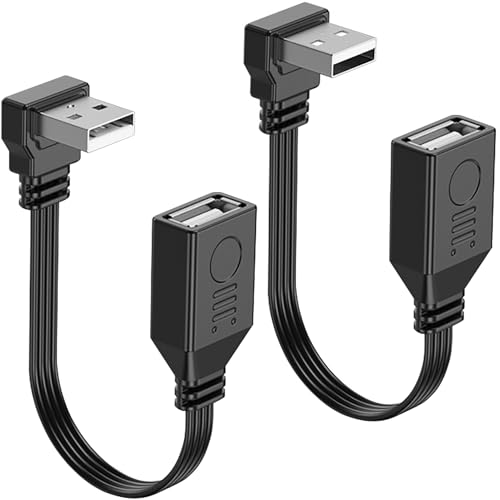tunghey 2Pack USB2.0 Extension Cable Flat 90 Degree Right Angle Male to Female USB Cable Soft UP Down Angle for PC/Laptop/TV/Mobile Phone/Hard Drive/Mouse/Keyboard/U Disk and More (5cm)