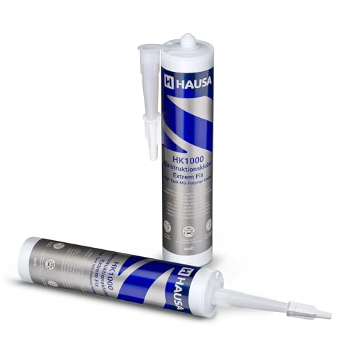 HAUSA Colle de construction HK1000 Extrem Fix Extrêmement forte et rapide Colle de montage professionnelle pour tout intérieur et extérieur Montage simple solide et rapide 2x 290ml Blanc