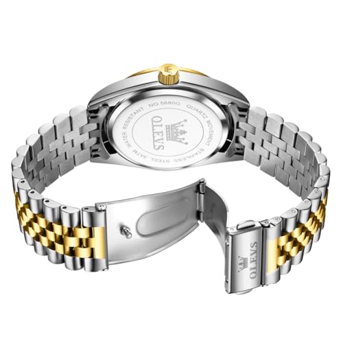 Image of OLEVS Watch for Men Stainless Steel Quartz Business Dress Diamond Large Dial Waterproof Mens Watches with Date Wrist Watch