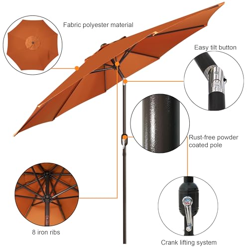 Image of Blissun 9' Outdoor Patio Umbrella, Outdoor Table Umbrella, Yard Umbrella, Market Umbrella with 8 Sturdy Ribs, Push Button Tilt and Crank