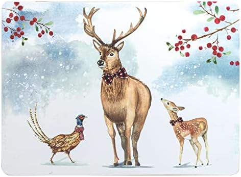 Set of 4 (8pc) Winter Stag Placemats & Coasters, Stag Tablemats, Christmas Tablemats, Christmas Placemats, Cork-backed
