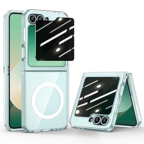 HWeggo per Samsung Galaxy Z Flip 6 con protezione esterna dello schermo (con custodia Mag-Safe per Samsung Galaxy Flip 6) (con copertura protettiva sottile antigraffio),Verde menta
