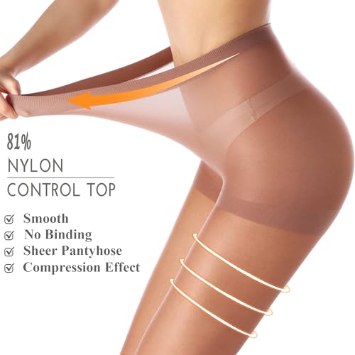 Image of HA WA 3 Pairs Women 20D Sheer Tights Control Top Pantyhose Reinforced Toe