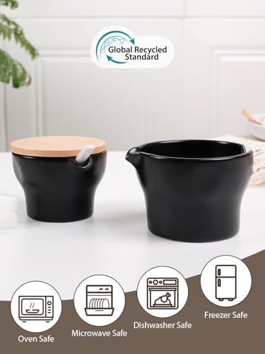 INGOFIN Ceramic Sugar & Creamer Set - Black Nesting & Portable for Travel | Complete with Lid & Spoon | For Coffee Bar, Tea Time, Kitchen | Dishwasher Safe - Thumbnail 6