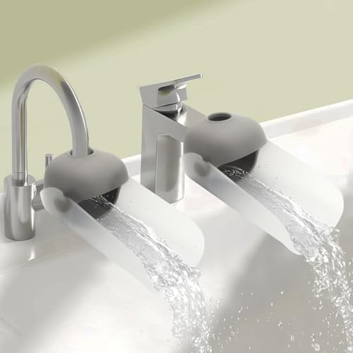Image of 2Pcs Faucet Extender for Kitchen and Bathtub Sink, Sink Extender for Kids Boys Girls, Grey