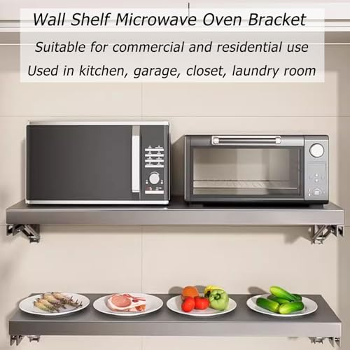 Soporte de microondas plegable resistente, estante de acero de montaje en pared para almacenamiento de cocina, soporte de utensilios de cocina que ahorra espacio, instalación fácil, rack de acero al c