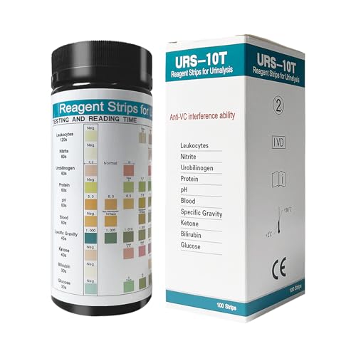 10 IN 1 Strisce Test pH 100pcs, kit per Test UTI con leucociti, nitrito, urobilinogeno, proteine, pH, gravità specifica del sangue, chetone, bilirubina, glucosio, Strisce Reagenti