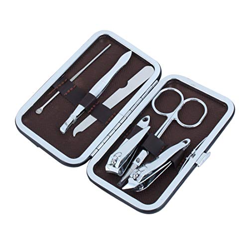 XYWHPGV 6 in1ブラウンフェイクレザーケースネイルクリッパーファイルはさみマニキュアセットグルーミングツール(c6b31 6a1bc 8c401 6b3c3 2210a 889fa