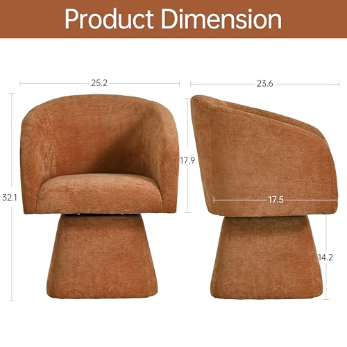 Image of VKNOW Upholstered Swivel Dining Chairs Set of 2 with Barrel Back and Arm | Modern Accent Arm Chair with Thickened Cushion, Soft Chenille Fabric, for Dining Room, Living Room, Vanity, Orange