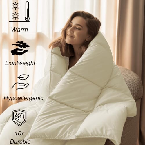 Image of Full Size Comforter Set - All Season Down Alternative Bedding Comforter Set - Quilted Duvet Insert with Corner Tabs - Box Stitched Blanket - Breathable, Soft - Ivory
