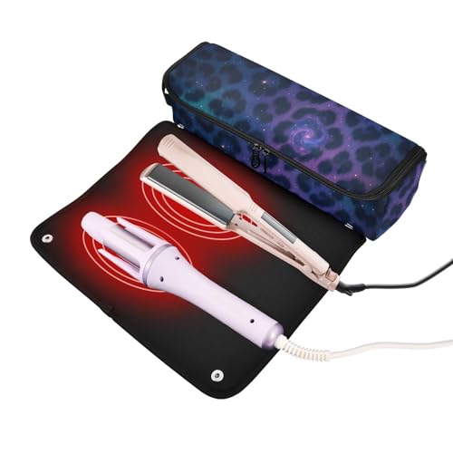 Organizador de Herramientas para Cabello 2 en 1 y Alfombrilla Resistente al Calor para Viajes con Estampado Leopardo Galáctico miniatura 2