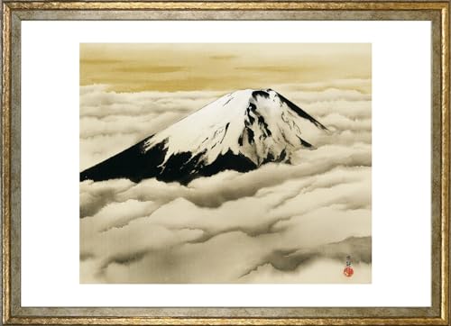 ポスター 横山大観 (日本心神) 日本画 A3サイズ インテリア 壁紙用 絵画 アートポスター (金色フレーム)