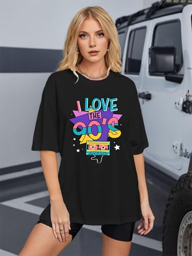 VVNTY T-Shirt surdimensionné pour Femme - Imprimé - Col Rond - Style rétro des années 80 et 9 - Manches Courtes – vue 2