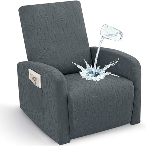 Image of ZNSAYOTX 100% Waterproof Recliner Chair Covers, 3-Piece Stretch Fit Recliner Slipcovers with Buckle & Elastic Band for Lazy Boy, Stay in Place, Soft Plaid Jacquard Protector (Small, Dark Grey)