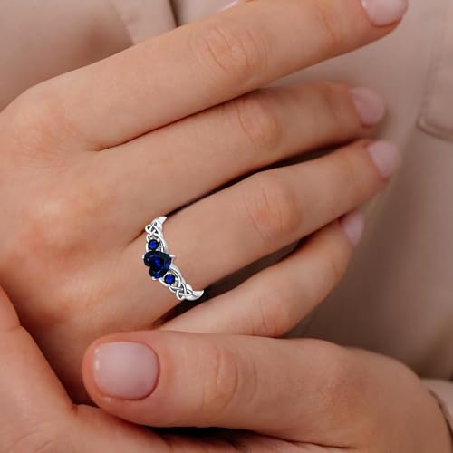 Celtic Knot Ring for Women 925 Sterling Silver 3-Stones Promise Engagement Rings Forever Love Heart Birthstone Irish Jewelry Gifts Size 5-102