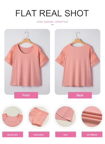 Image of EVALESS Womens Summer Tops Dressy Casual Spring Ribbed Texture Embroidery Short Sleeve Crewneck T Shirts
