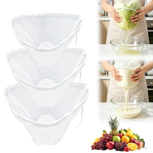 Image of Organic Cotton Cheesecloth Bags，2026 New Reusable Straining Cheese Cloth Bag for Straining, for Filter Nut Milk, Yogurt, Fresh Cheese, Juicing, Coffee, Milk, Butter & Juices (mixed 3pcs)