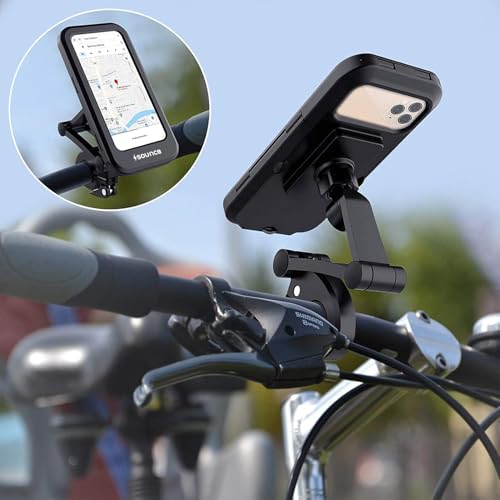 Image of Sounce Waterproof Bike Mobile Phone Holder for Handlebar with 360 Rotation Sensitive Touch Screen IPX6 Case for Smartphones 4.7-7.2 Inches Android Devices Universal Adventure Ride Mount Kits (Black)