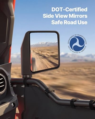 VEVOR Tube Door Side Mirrors, Compatible with Jeep Wrangler CJ7 YJ TJ JK JL/Gladiator JT/Cherokee XJ, DOT-Certified Side View Mirrors for Half Tubular Doors, Up/Down/Left/Right Adjustable, 1 Pair - 2