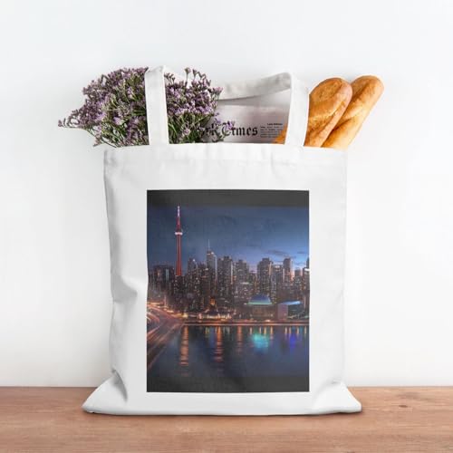 (Cityscape Night Canada) Reusable Canvas Tote Bag For Women Shoulder Bag For Shopping Grocery Beach Travel Work3