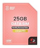 Tres SIM de datos de 25 GB – 5G sin tapa – Precargado mensualmente hasta mayo de 2027 – Plug & Play para routers y teléfonos – Acceso a tres y Vodafone – Se conecta a la señal más fuerte disponible