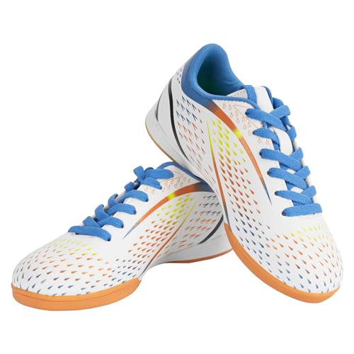 Linkidea Kids Indoor Soccer Shoes, Rubber Outsole Soccer Boots, Futsal Training Soccer Cleats for Boys and Girls (White)4