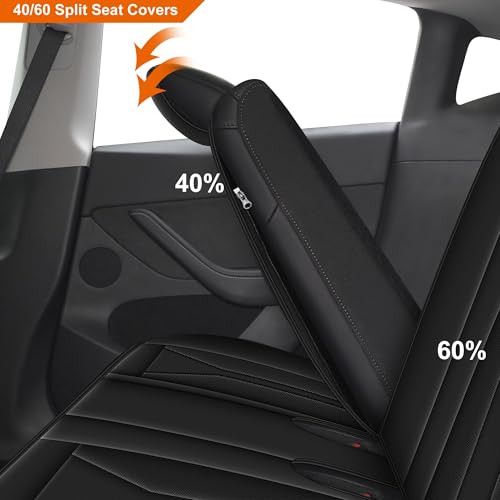 DISUTOGO Custom Seat Covers for Tesla Model Y 2025 2024 2023 2022 2021 2020: Full Set Perforated Faux Leather Breathable Seat Cover Seat Cushion Protector Compatible Airbag (Black) - Image 6