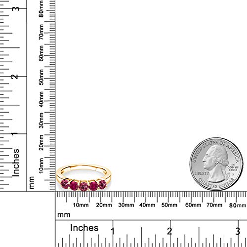 Gem Stone King 18K Yellow Gold Plated Silver Pink Tourmaline and Red Created Ruby Wedding Band Ring For Women (0.95 Cttw, Round 3.5MM, Gemstone October Birthstone, Available In Size 5, 6, 7, 8, 9)3
