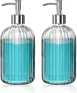2 Pcs Glass Soap Dispenser, 14 Oz Pump Bottle Dispenser, Transparent Hand Soap Dispensers, Washing up Liquid Dispenser Jar for Bathroom Kitchen Countertop