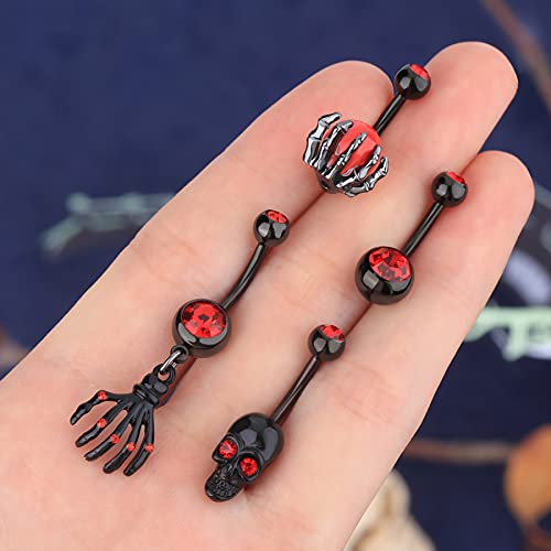 Oufer 4Pcs Belly Button Rings Navel Rings Surgical Steel Black Ghost Belly Piercing Jewelry Belly Rings For Women #TOP3