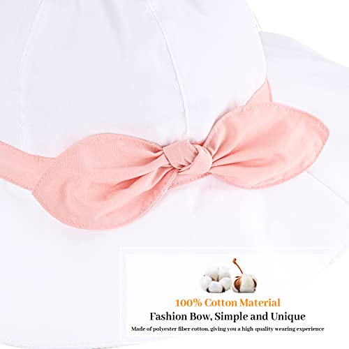 Baby Girl Sun Hat with UPF 50+ Outdoor Adjustable Beach Hat with Wide Brim Bucket Hats (6-12 Months,White & White-Pink 2pcs) - Thumbnail 4