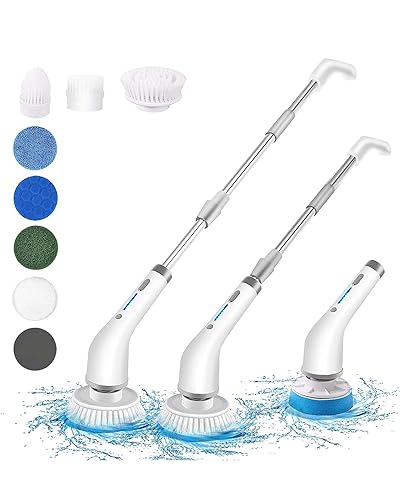 Image of Electric Spin Scrubber, Portable Cordless Cleaning Brush with Adjustable Extension Rod Power Shower Scrubber with 8 Replaceable Cleaning Heads for Bathtub /Sink /Tile /Floor /Window /Bathroom