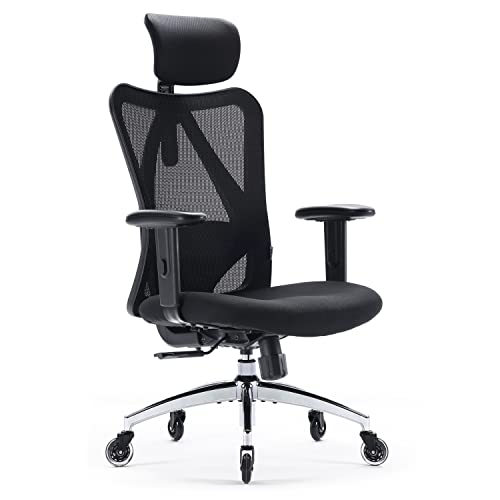 SIHOO Chaise de Bureau Ergonomique, Fauteuil de Pivotant en Maille Avoir Soutien Lombaire et Accoudoir Réglable, Capacité Maximal de 150 KG,Noir M18-m152(noir)
