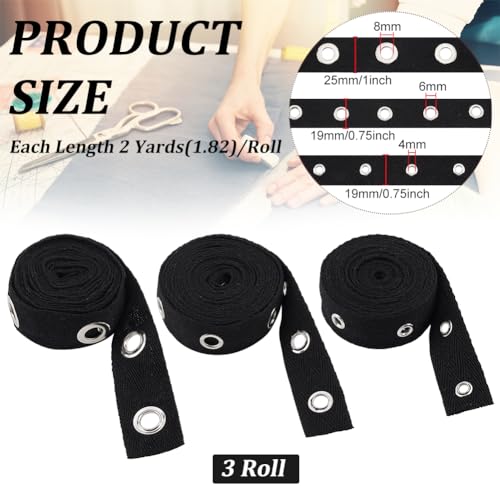 BENECREAT 6 Yards Black Cotton Grommet Eyelet Twill Tape Trim - Image 2