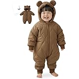[ジェンマプラス] 【2025年改良モデル】 ベビー服 ジャンプスーツ 防寒着 アウター 【ふわもこｘ軽量】 赤ちゃん ベビー 男の子 女の子 新生児 カバーオール 中綿入り ダウンジャケット ダウンロンパース ロンパース 着ぐるみ くま 可愛い 暖かい 軽い 冬 カフェブラウン 80 【国内品質認証品】