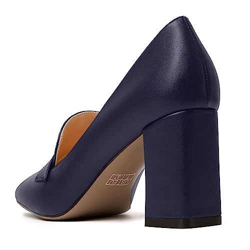 Image of MODENCOCO Womens Sexy Formal Matte Slip On Square Toe Work Block High Heel Loafers Shoes 3.5 Inch