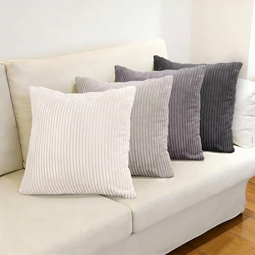 Longing Home Housse Coussin 40 x 40cm Gris Foncé, Lot de 4 taies d'oreiller Douces pour Coussins de canapé décoratifs, parfaites pour Le Salon et la Chambre...