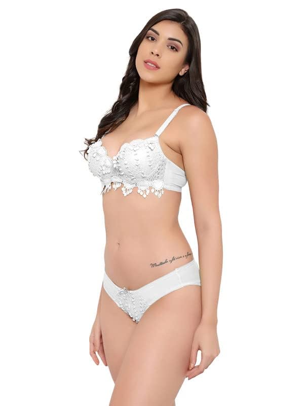 Image of Brachy Women Elegant Lace Push Up Bra Panty Set Bridal Set Underwired Lingerie Set for Women Solid Padded Set Honeymoon Bikini Set