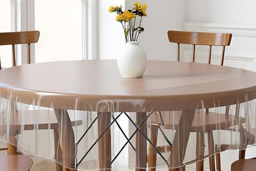 Image of The Furnishing Tree Round Shaped 4 Seater Transparent Table Cover Size 54x54 inches 0.25 mm Thickness Without Lace