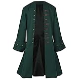 Men Pirate Coat Jacket Costume Medieval Steampunk Vintage Frock Tailcoat Halloween Pirate Cosplay (Green...
