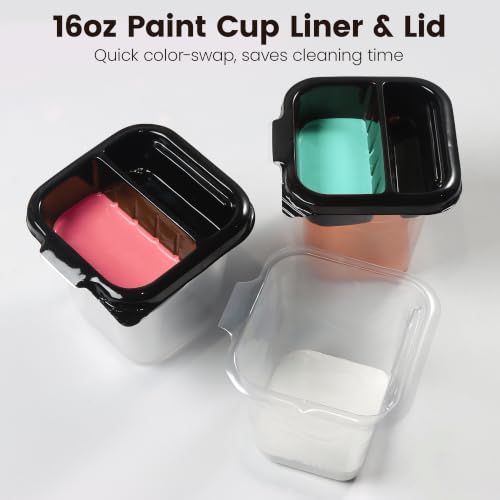 Image of Voomey 12PCS 16OZ Hand Held Paint Cup Kit, Dual-Use Paint Cup Liners & Lids with 1 inch /2 inch Trim Brushes for Home Touch Up, Model Painting, Art Creation, Cabinet Repair & Small Area DIY Projects