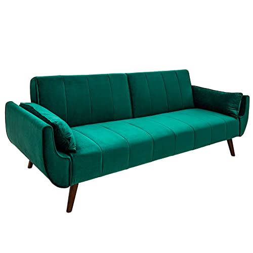invicta INTERIOR Retro Schlafsofa DIVANI 220cm smaragdgrün Samt Bettfunktion Schlafcouch Schlaffunktion Couch