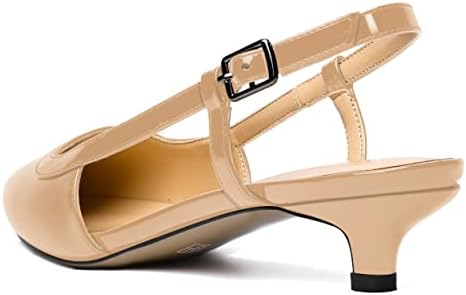 AMBELIGHT Women's Patent Slingback Casual Dating 1.5 Inch Buckle Pointed Toe Kitten Solid Low Heel Pumps Shoes Beige Size 10.5 - Zapatos de Tacon para Mujer Elegantes | Image 6