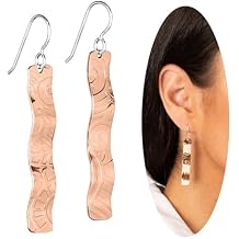 Handcrafted 2 Inch Long Dangle Earrings for Women | Lightweight Wavy Sculpted Drop Earrings | Available in Sterling Silver or Copper | Jewelry Gift Idea for Her