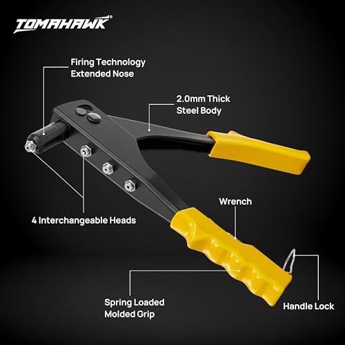Image of TOMAHAWK Heavy Duty Riveter Set with 16Nozzles & Anti-Corrosion Properties Ideal for Joining & Fabrication Metals Sheet, Leather & Plastic Parts | Premium Quality Tool | Trusted Tomahawk Quality